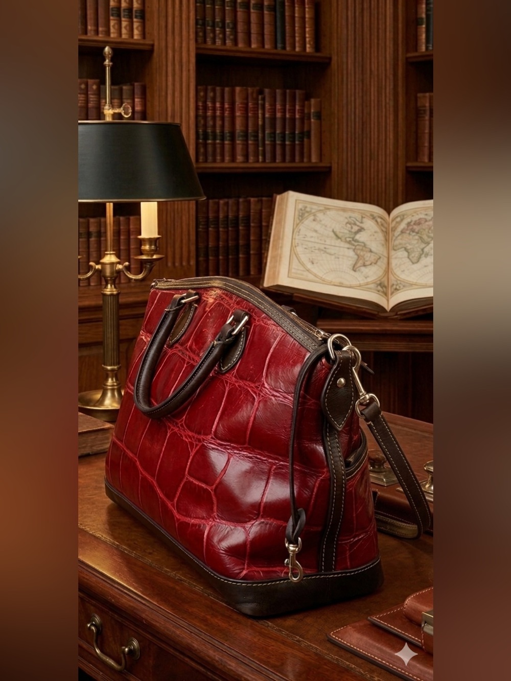 Dooney & Bourke Dillen Croco Satchel – Cranberry Red | Double Front Pockets - Picture 4 of 15